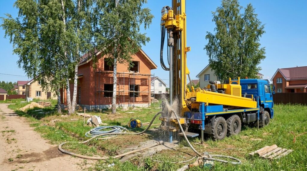 Буровая установка бурит скважину на воду Москва