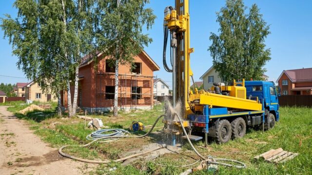 Буровая установка бурит скважину на воду Москва