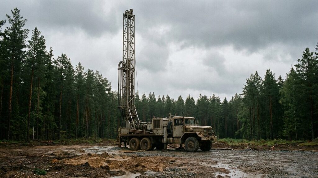 Буровая установка в уральском лесу, Свердловская область
